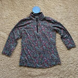 SanSoleil UV 50+ Cooling Paisley 3/4 Sleeve 1/4 Zip Sun Shirt Golf Tennis Medium